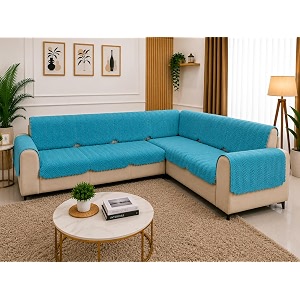 fashion throw quilted velvet l shape seater sofa cover  anti-slip  machine washable  sofa slipcover  turquoise l-shape