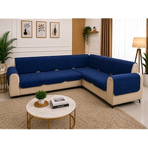 fashion throw quilted velvet l shape seater sofa cover  anti-slip  machine washable  sofa slipcover  navy l-shape