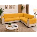 Fashion Throw Quilted Velvet L Shape Seater Sofa Cover | Anti-Slip | Machine Washable | Sofa Slipcover | Yellow (L-Shape)