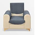 Fashion Throw Quilted Velvet 1 Seater Sofa Cover | Anti-Slip | Machine Washable | Sofa Slipcover | Dark Grey with Armrest Covers