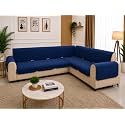 Fashion Throw Quilted Velvet L Shape Seater Sofa Cover | Anti-Slip | Machine Washable | Sofa Slipcover | Navy (L-Shape)
