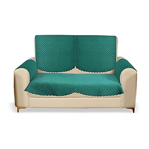 fashion throw quilted velvet 2 seater sofa cover  anti-slip  machine washable  sofa slipcover  teal with armrest covers