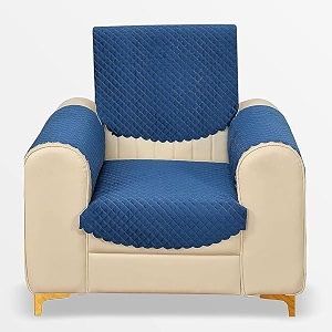 fashion throw quilted velvet 1 seater sofa cover  anti-slip  machine washable  sofa slipcover  navy with armrest covers