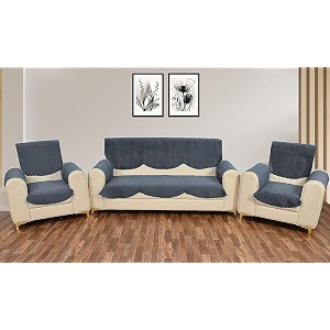 fashion throw quilted velvet 5 seater sofa cover  anti-slip  machine washable  sofa slipcover  dark grey with armrest covers
