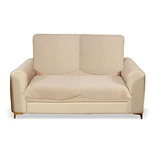 fashion throw quilted velvet 1 seater sofa cover  anti-slip  machine washable  sofa slipcover  beige 1 seater