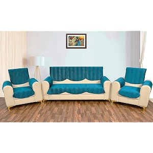 fashion throw quilted velvet 5 seater sofa cover  anti-slip  machine washable  sofa slipcover  turquoise with armrest covers