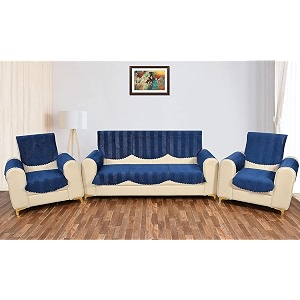 fashion throw quilted velvet 5 seater sofa cover  anti-slip  machine washable  sofa slipcover  navy with armrest covers