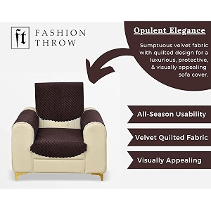 fashion throw quilted velvet 1 seater sofa cover  anti-slip  machine washable  sofa slipcover  brown with armrest covers
