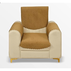 fashion throw quilted velvet 1 seater sofa cover  anti-slip  machine washable  sofa slipcover  golden with armrest covers