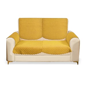 fashion throw quilted velvet 2 seater sofa cover  anti-slip  machine washable  sofa slipcover  yellow with armrest covers