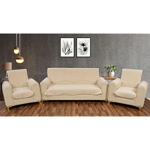 fashion throw quilted velvet 5 seater sofa cover  anti-slip  machine washable  sofa slipcover  beige with armrest covers