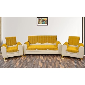 fashion throw quilted velvet 5 seater sofa cover  anti-slip  machine washable  sofa slipcover  yellow with armrest covers