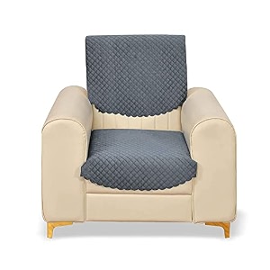 fashion throw quilted velvet 1 seater sofa cover  anti-slip  machine washable  sofa slipcover  dark grey with armrest covers