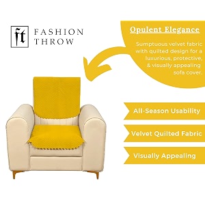 fashion throw quilted velvet 1 seater sofa cover  anti-slip  machine washable  sofa slipcover  yellow 1 seater
