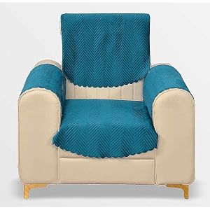 fashion throw quilted velvet 1 seater sofa cover  anti-slip  machine washable  sofa slipcover  turquoise with armrest covers