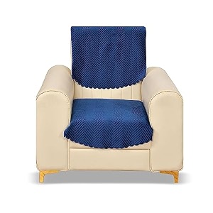 fashion throw quilted velvet 1 seater sofa cover  anti-slip  machine washable  sofa slipcover  navy 1 seater