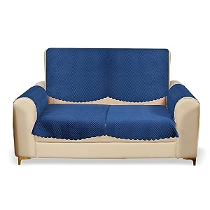 fashion throw quilted velvet 2 seater sofa cover  anti-slip  machine washable  sofa slipcover  navy with armrest covers