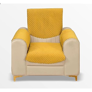 fashion throw quilted velvet 1 seater sofa cover  anti-slip  machine washable  sofa slipcover  yellow with armrest covers