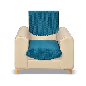 fashion throw quilted velvet 1 seater sofa cover  anti-slip  machine washable  sofa slipcover  turquoise with armrest covers