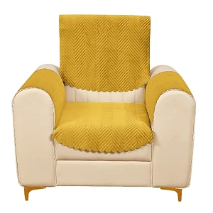 fashion throw quilted velvet 1 seater sofa cover  anti-slip  machine washable  sofa slipcover  yellow with armrest covers