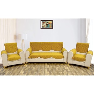 fashion throw quilted velvet 5 seater sofa cover  anti-slip  machine washable  sofa slipcover  yellow with armrest covers
