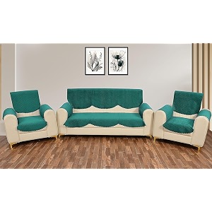 fashion throw quilted velvet 5 seater sofa cover  anti-slip  machine washable  sofa slipcover  teal with armrest covers