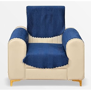fashion throw quilted velvet 1 seater sofa cover  anti-slip  machine washable  sofa slipcover  navy with armrest covers