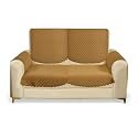 Fashion Throw Quilted Velvet 2 Seater Sofa Cover | Anti-Slip | Machine Washable | Sofa Slipcover | Golden with Armrest Covers