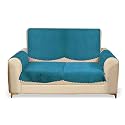 Fashion Throw Quilted Velvet 2 Seater Sofa Cover | Anti-Slip | Machine Washable | Sofa Slipcover | Turquoise with Armrest Covers
