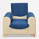 Fashion Throw Quilted Velvet 1 Seater Sofa Cover | Anti-Slip | Machine Washable | Sofa Slipcover | Navy with Armrest Covers