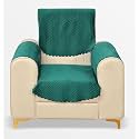 Fashion Throw Quilted Velvet 1 Seater Sofa Cover | Anti-Slip | Machine Washable | Sofa Slipcover | Teal with Armrest Covers
