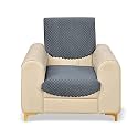 Fashion Throw Quilted Velvet 1 Seater Sofa Cover | Anti-Slip | Machine Washable | Sofa Slipcover | Dark Grey with Armrest Covers