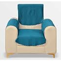 Fashion Throw Quilted Velvet 1 Seater Sofa Cover | Anti-Slip | Machine Washable | Sofa Slipcover | Turquoise with Armrest Covers