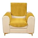 Fashion Throw Quilted Velvet 1 Seater Sofa Cover | Anti-Slip | Machine Washable | Sofa Slipcover | Yellow with Armrest Covers