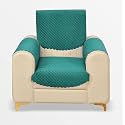 Fashion Throw Quilted Velvet 1 Seater Sofa Cover | Anti-Slip | Machine Washable | Sofa Slipcover | Teal with Armrest Covers