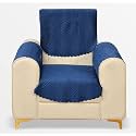 Fashion Throw Quilted Velvet 1 Seater Sofa Cover | Anti-Slip | Machine Washable | Sofa Slipcover | Navy with Armrest Covers