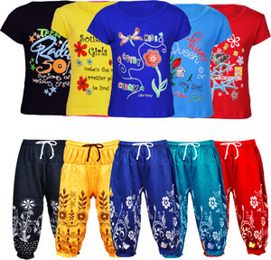fashionate world girls printed cotton blend kids nightwear black pack of 5