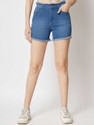 FashionFibre Solid Women Denim Blue Denim Shorts