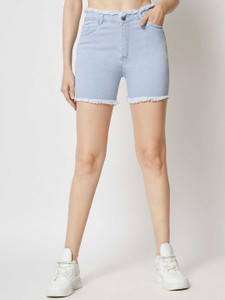 fashionfibre solid women denim light blue denim shorts