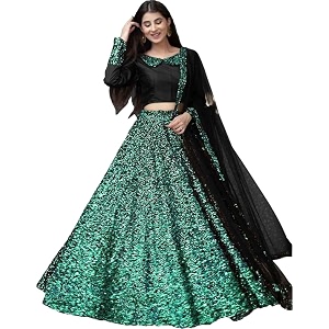 women39s embellished sequence velvet ethnic wear semi-stitched lehenga choli with dupatta set n-55468_green