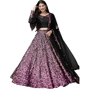 women39s embellished sequence velvet ethnic wear semi-stitched lehenga choli with dupatta set n-55467_pink