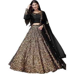 women39s embellished sequence velvet ethnic wear semi-stitched lehenga choli with dupatta set n-55465_golden