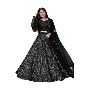 women39s embellished sequence velvet ethnic wear semi-stitched lehenga choli with dupatta set n-55469_black