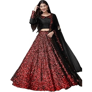 women39s embellished sequence velvet ethnic wear semi-stitched lehenga choli with dupatta set n-55470_red