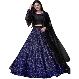 women39s embellished sequence velvet ethnic wear semi-stitched lehenga choli with dupatta set n-55472_purple