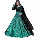 Women's Embellished Sequence Velvet Ethnic wear Semi-stitched Lehenga Choli With Dupatta Set (N-55473_Darkgreen)