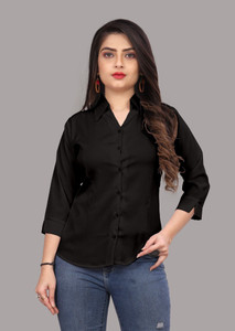 fashionyourstyle women regular fit solid spread collar formal shirt