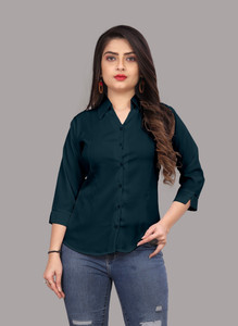 fashionyourstyle women regular fit solid spread collar formal shirt
