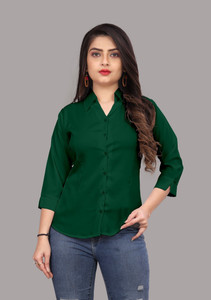 fashionyourstyle women regular fit solid spread collar formal shirt