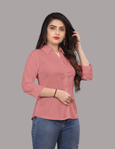 fashionyourstyle women regular fit solid spread collar formal shirt
